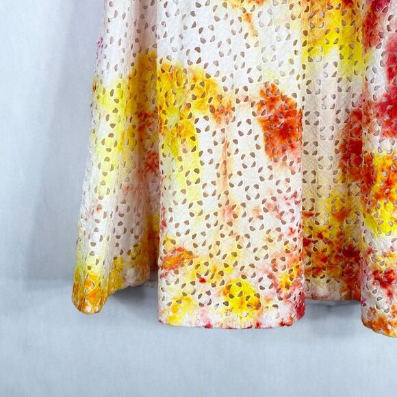 Ann Taylor Size 6 Skirt Maisie Daisy Tie Dye Handmade Yellow Red Eyelet 546‎ - Picture 5 of 11